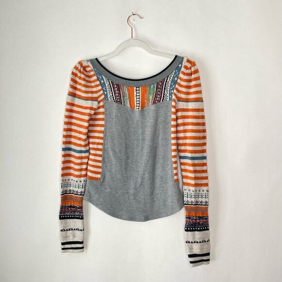 Free People Striped Embroidered BOHO Thermal Scoop Back Top sz. XS #ZZ - Picture 2 of 10